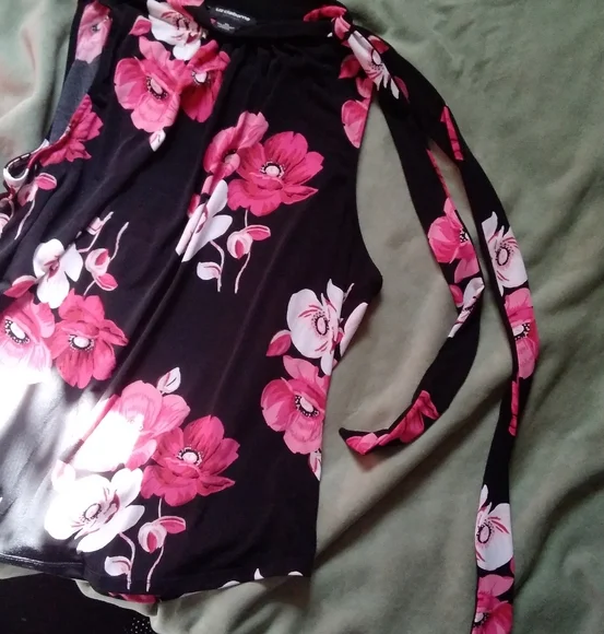 LIz Claiborne floral sleeveless tie neck career dressy blouse shirt top … - Picture 7 of 12